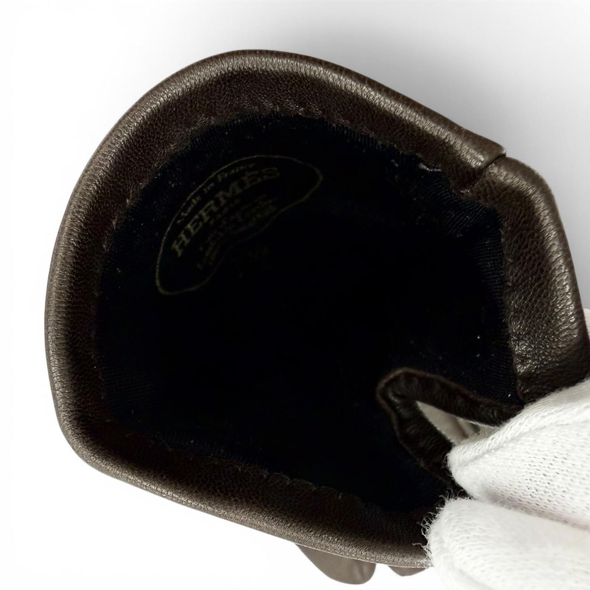 Hermes Lambskin Lining Silk 100% H Logo Design Gloves Brown 7.5 — view 4