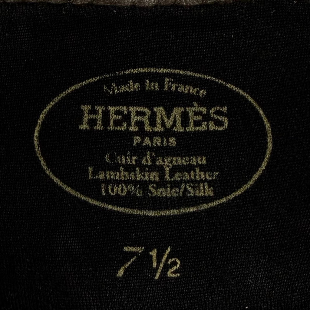 Hermes Lambskin Lining Silk 100% H Logo Design Gloves Brown 7.5 — view 6