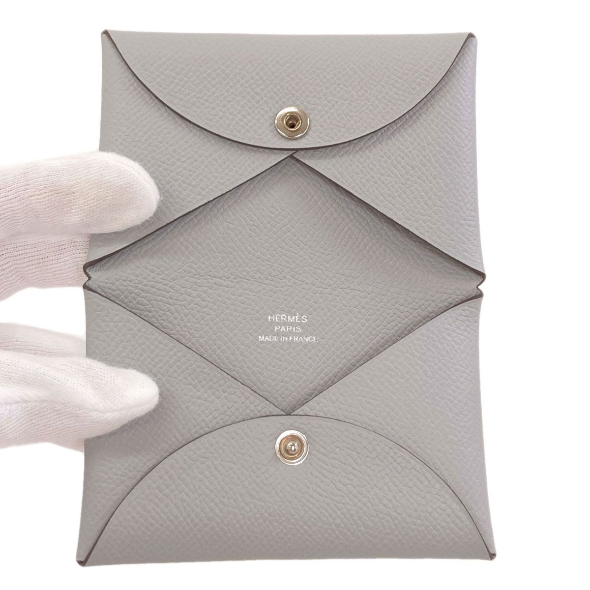 Hermes Calvi Silver Card Case Epsom — view 4