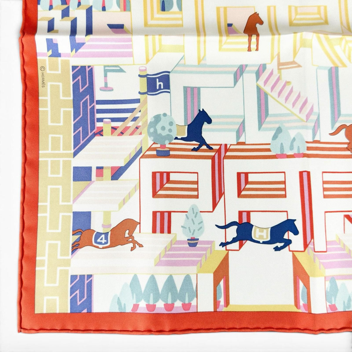 Hermes Carre 45 Gavroche Horse Club Detail Silk 100% Scarf Multi — view 5