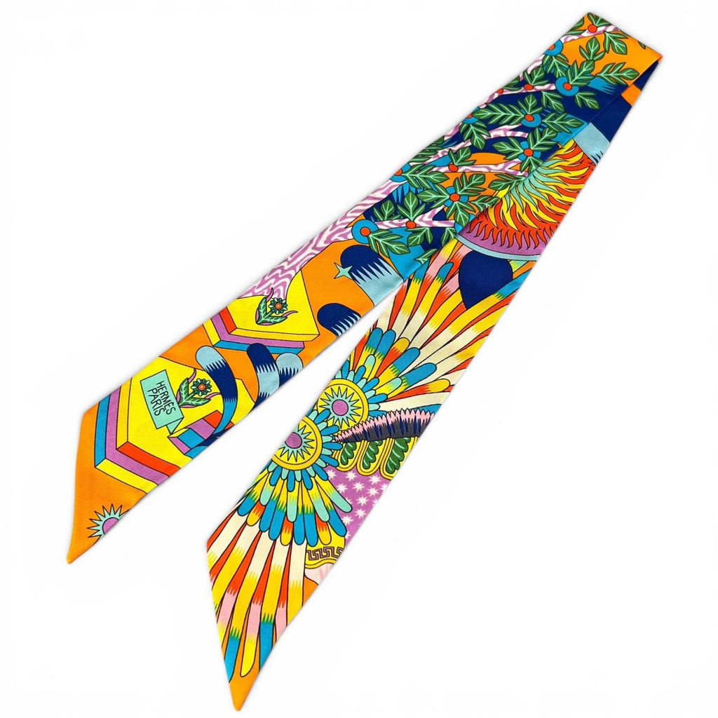Hermes la Source de Pegase Pegasus Silk 100% Twilly Scarf Multicolor