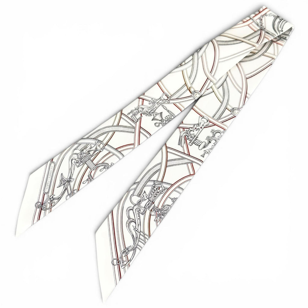 Hermes Twilly Legendary Harness Silk 100% Scarf White Red — view 3