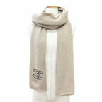 Chanel Cashmere 100% CC Logo Large Shawl Scarf Simple Beige — view 2