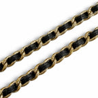 Chanel CC Logo Rhinestone Pearl Leather Chain Necklace Gold Black — view 5