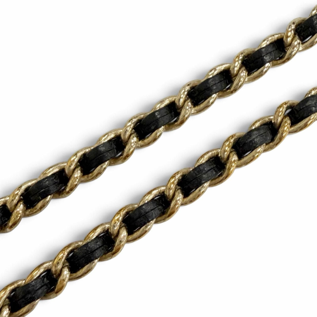Chanel CC Logo Rhinestone Pearl Leather Chain Necklace Gold Black — view 5