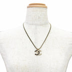 Chanel CC Logo Rhinestone Pearl Leather Chain Necklace Gold Black — view 2