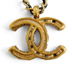 Chanel CC Logo Rhinestone Pearl Leather Chain Necklace Gold Black — view 4