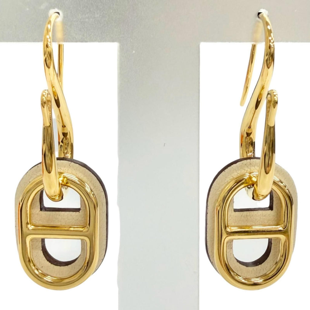 Hermes Maillon Earrings Swift Gold Chaine D'ancre Ivory
