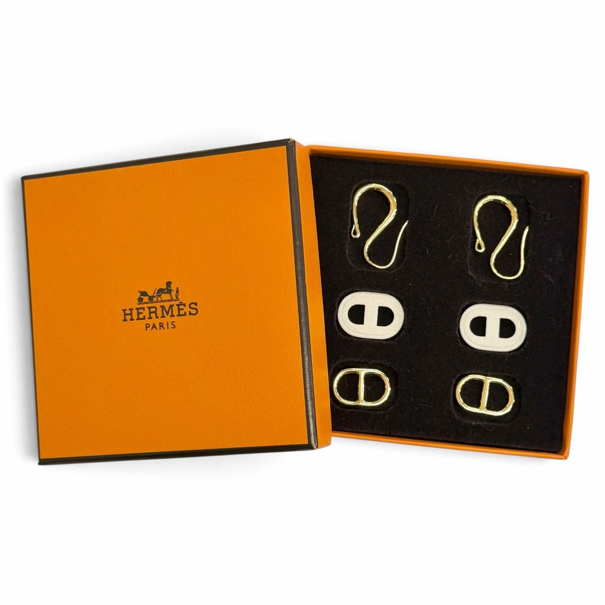 Hermes Maillon Earrings Swift Gold Chaine D'ancre Ivory — view 2
