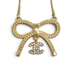 Chanel CC Logo Rhinestone Ribbon Necklace Gold — view 6