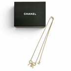 Chanel CC Logo Rhinestone Ribbon Necklace Gold — view 2