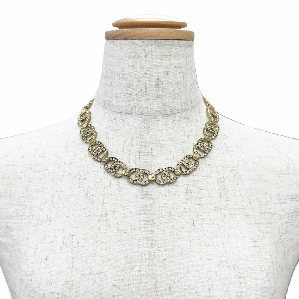 Chanel CC Logo Rhinestone Choker Necklace Gold — view 3