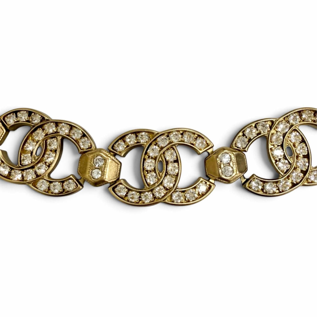 Chanel CC Logo Rhinestone Choker Necklace Gold — view 5