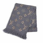 Louis Vuitton Logomania Scarf Shine Wool Silk Gray Monogram