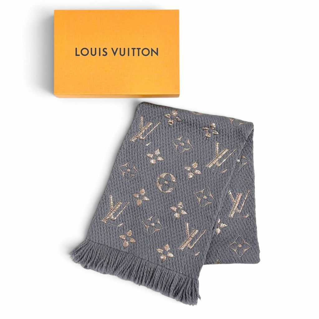 Louis Vuitton Logomania Scarf Shine Wool Silk Gray Monogram — view 2