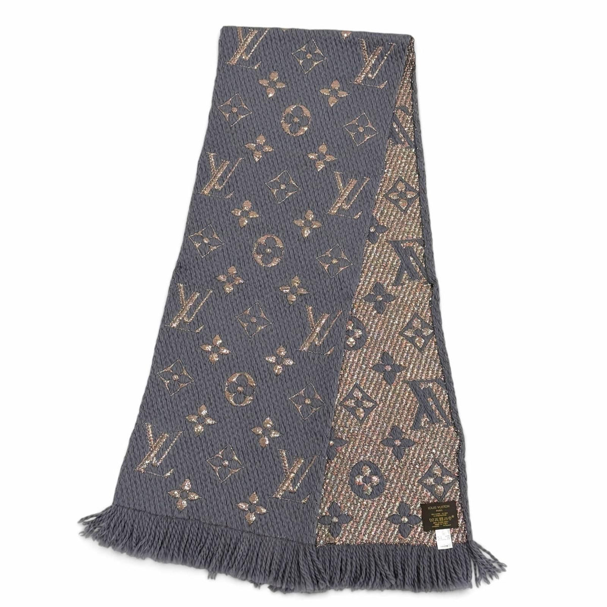 Louis Vuitton Logomania Scarf Shine Wool Silk Gray Monogram — view 4