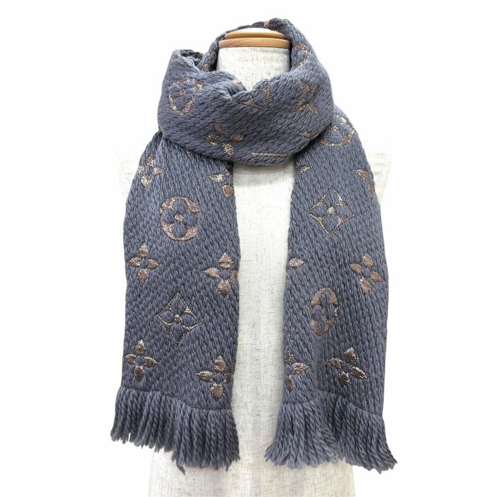 Louis Vuitton Logomania Scarf Shine Wool Silk Gray Monogram — view 3