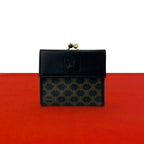 Celine Vintage Macadam Blason Pattern Triomphe Logo Leather Kiss Lock Trifold
