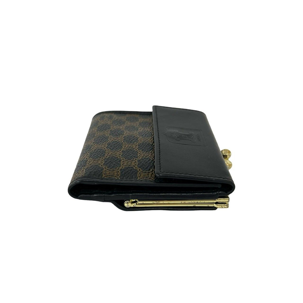 Celine Vintage Macadam Blason Pattern Triomphe Logo Leather Kiss Lock Trifold — view 5