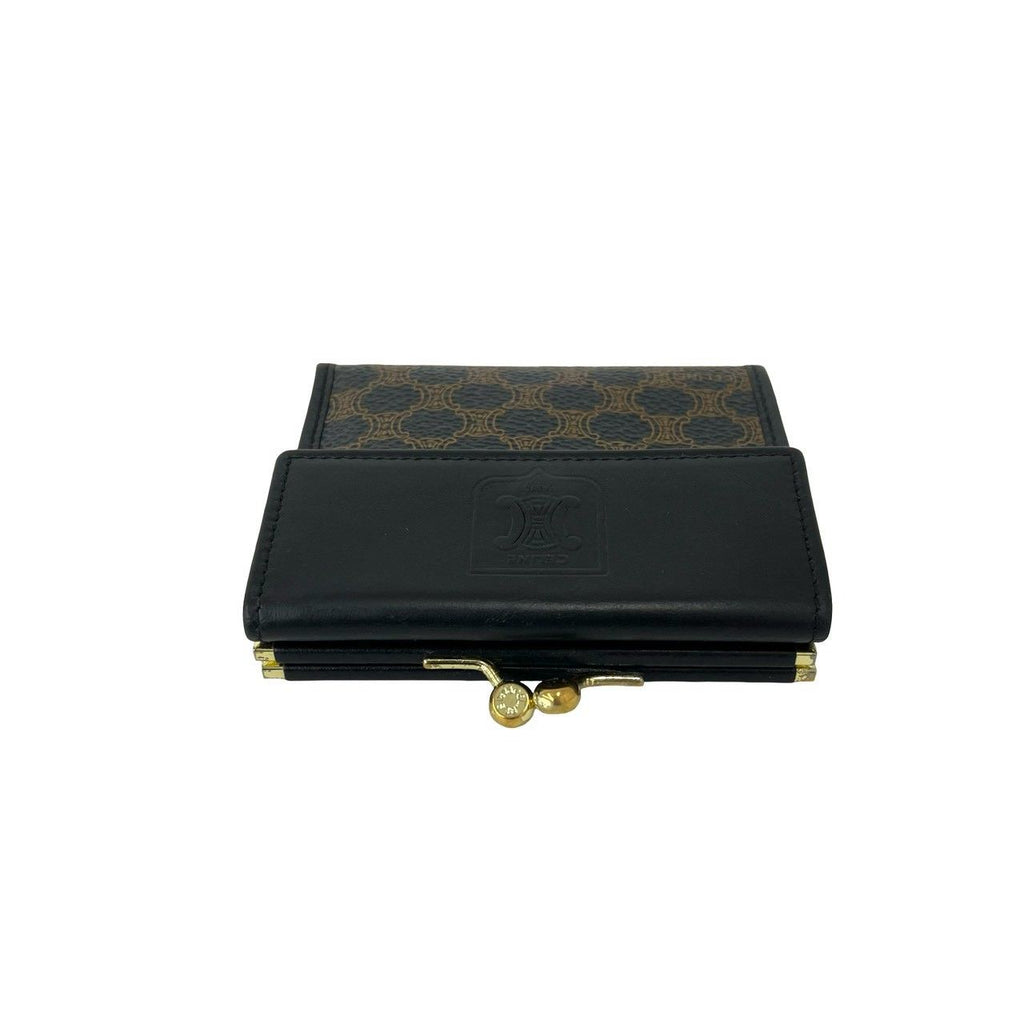 Celine Vintage Macadam Blason Pattern Triomphe Logo Leather Kiss Lock Trifold — view 3