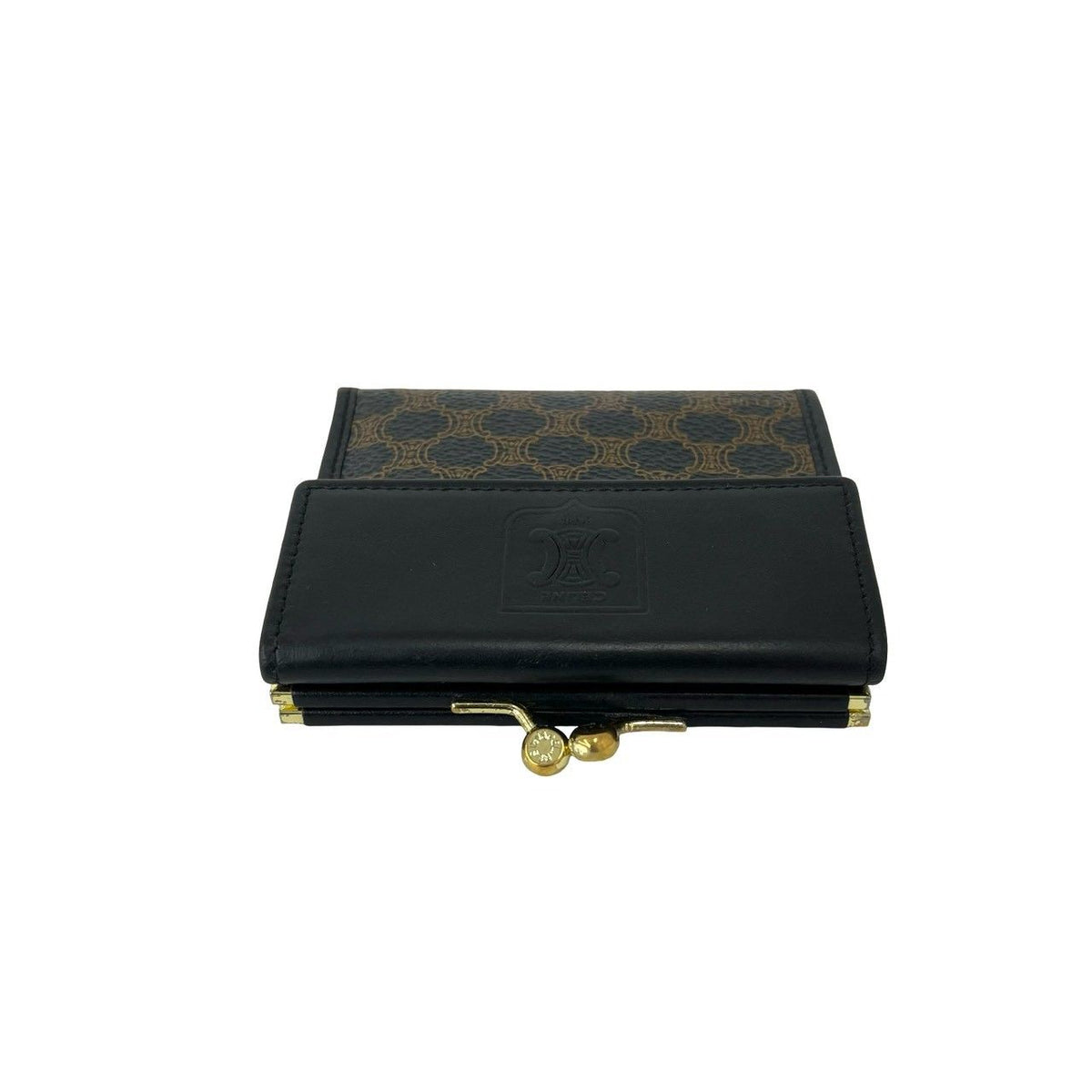 Celine Vintage Macadam Blason Pattern Triomphe Logo Leather Kiss Lock Trifold — view 3