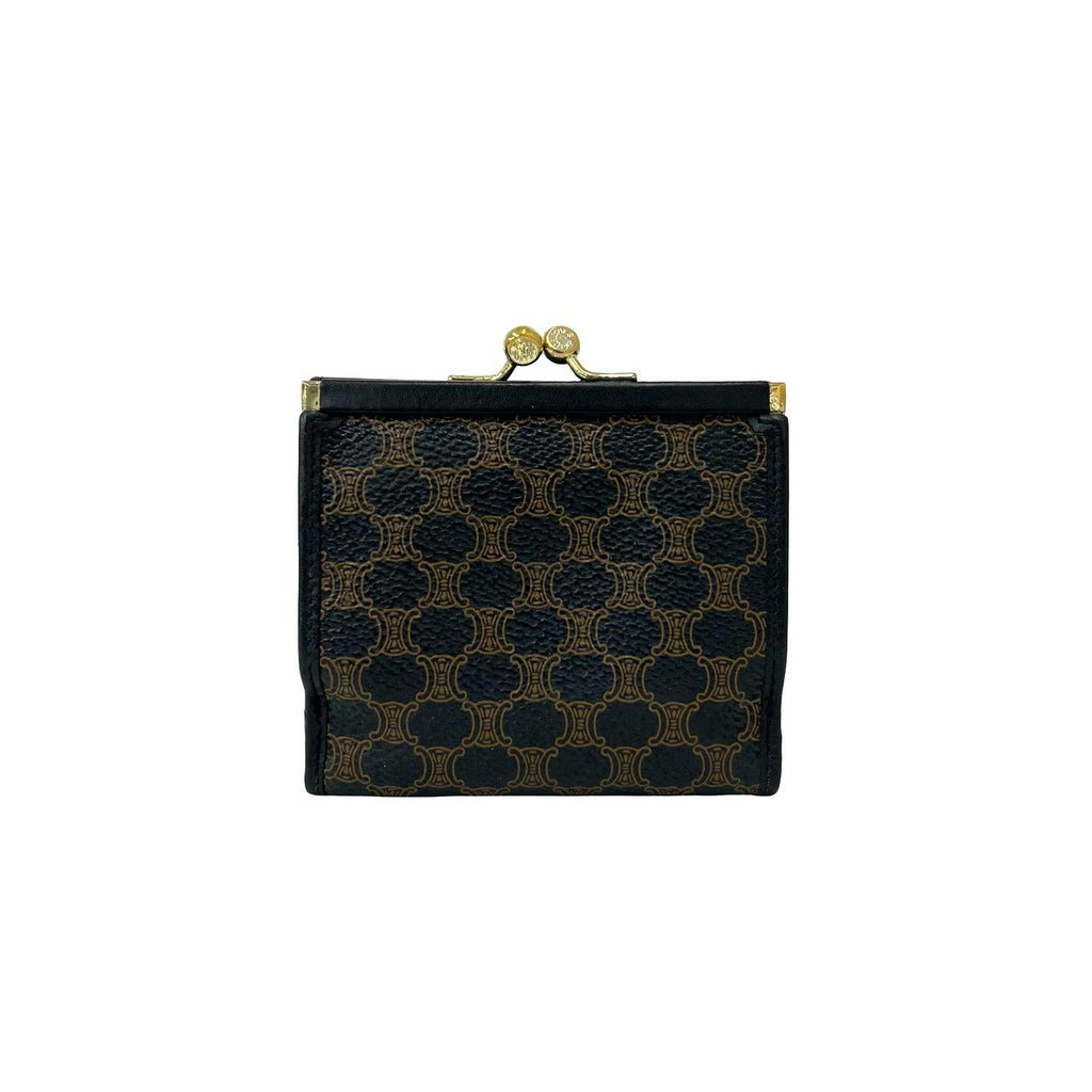 Celine Vintage Macadam Blason Pattern Triomphe Logo Leather Kiss Lock Trifold — view 2