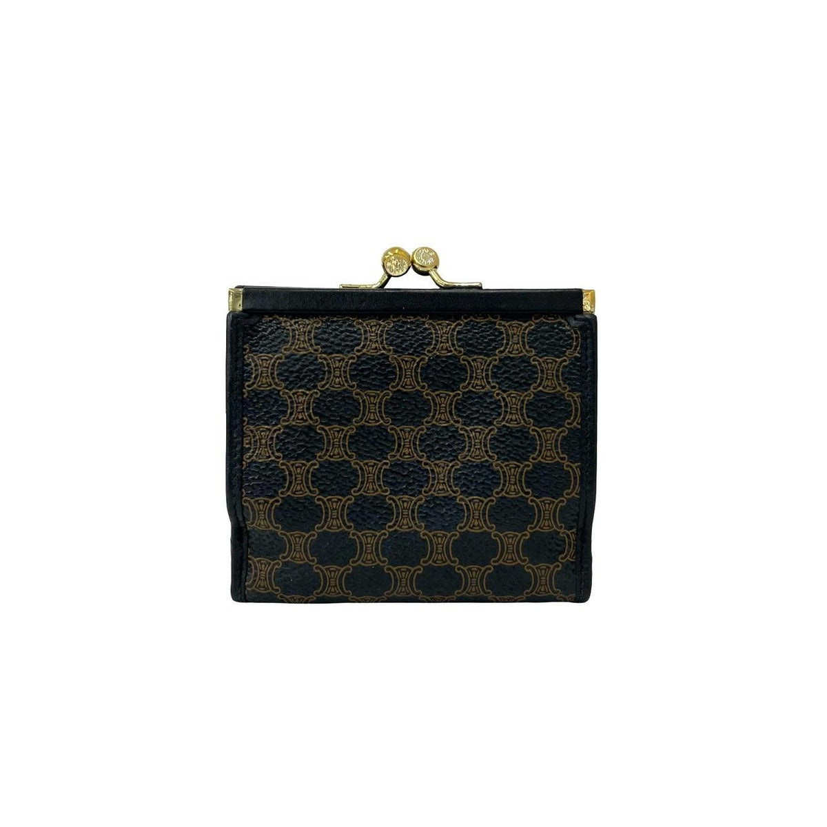 Celine Vintage Macadam Blason Pattern Triomphe Logo Leather Kiss Lock Trifold — view 2