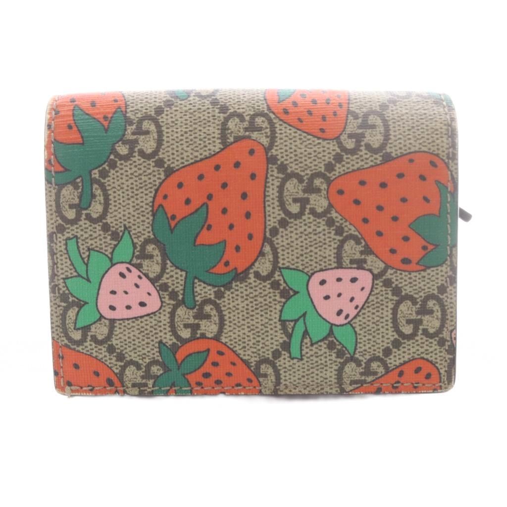 Gucci Bifold Wallet with Coin Purse Strawberry GG Supreme Leather Brown — view 2