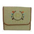 Gucci Vintage Wallet Bifold Canvas Leather Snap Marine Emblem Embroidery Beige