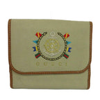 Gucci Vintage Wallet Bifold Canvas Leather Snap Marine Emblem Embroidery Beige