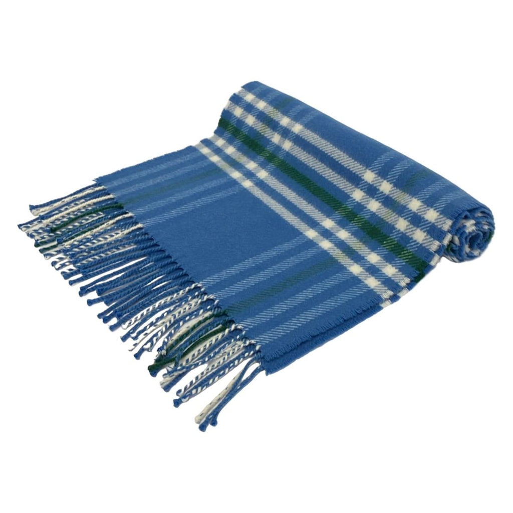 Hermes Scarf Light Blue White Green Plaid Cashmere