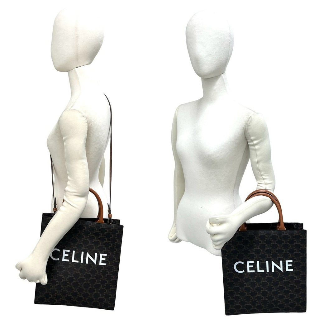 Celine Vertical Cabas Triomphe Leather 2-Way Shoulder Bag Tote Brown — view 2