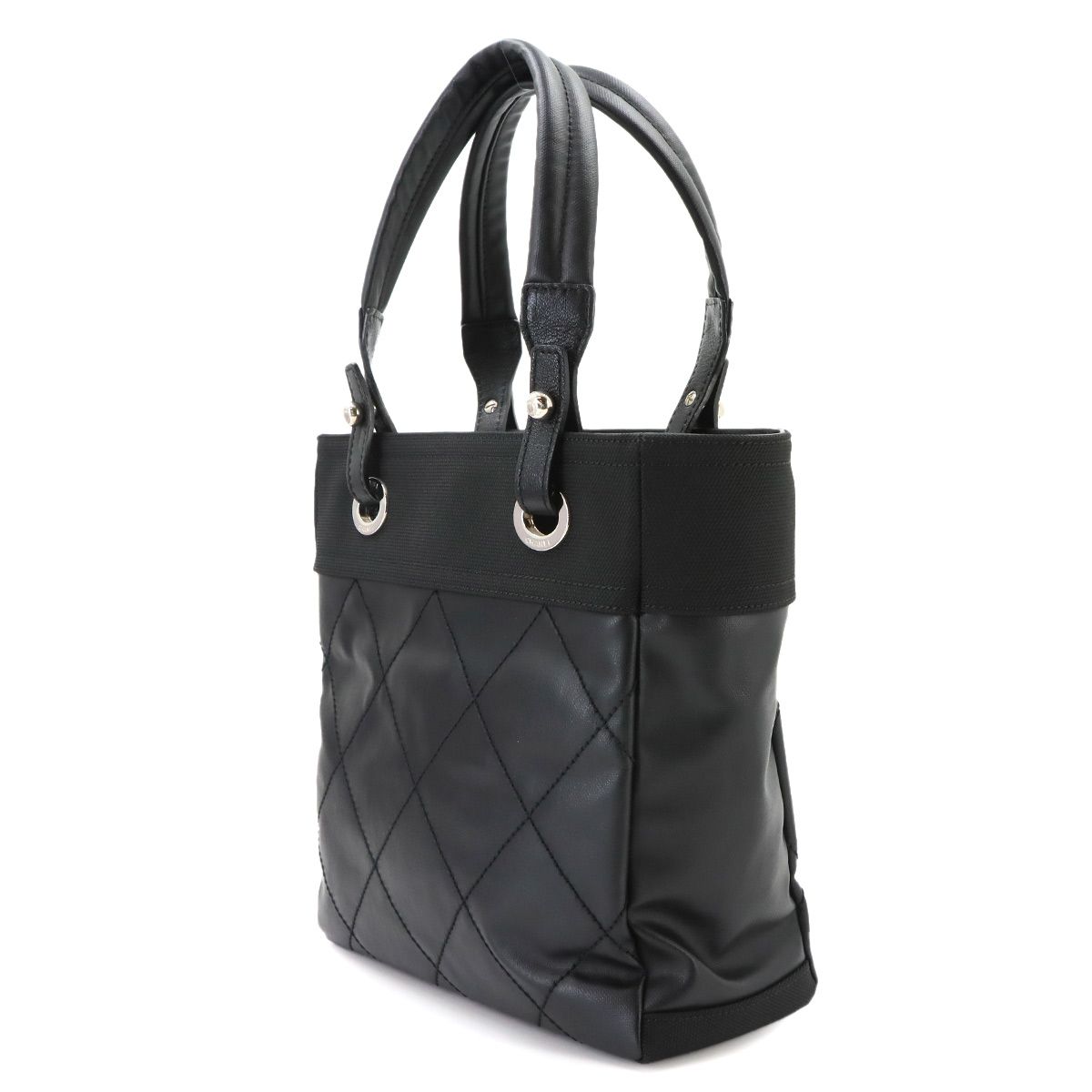 Chanel Paris Biarritz PM Tote Bag Nylon Leather Black Silver — view 4
