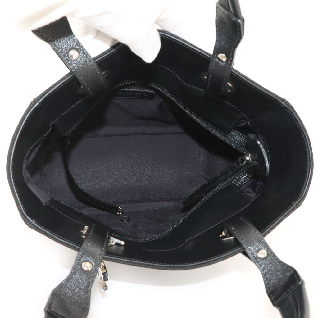 Chanel Paris Biarritz PM Tote Bag Nylon Leather Black Silver — view 7