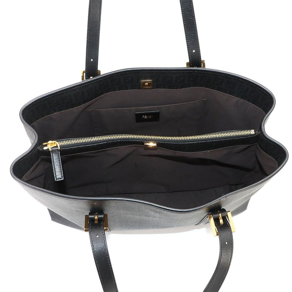 Fendi Zucchino Tote Bag Leather Black Gold — view 7