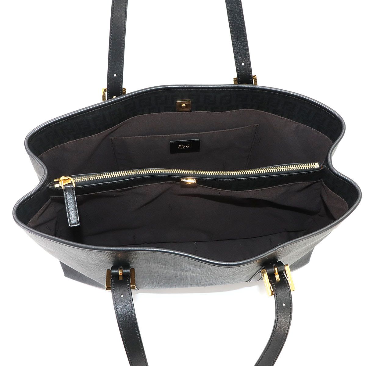 Fendi Zucchino Tote Bag Leather Black Gold — view 7