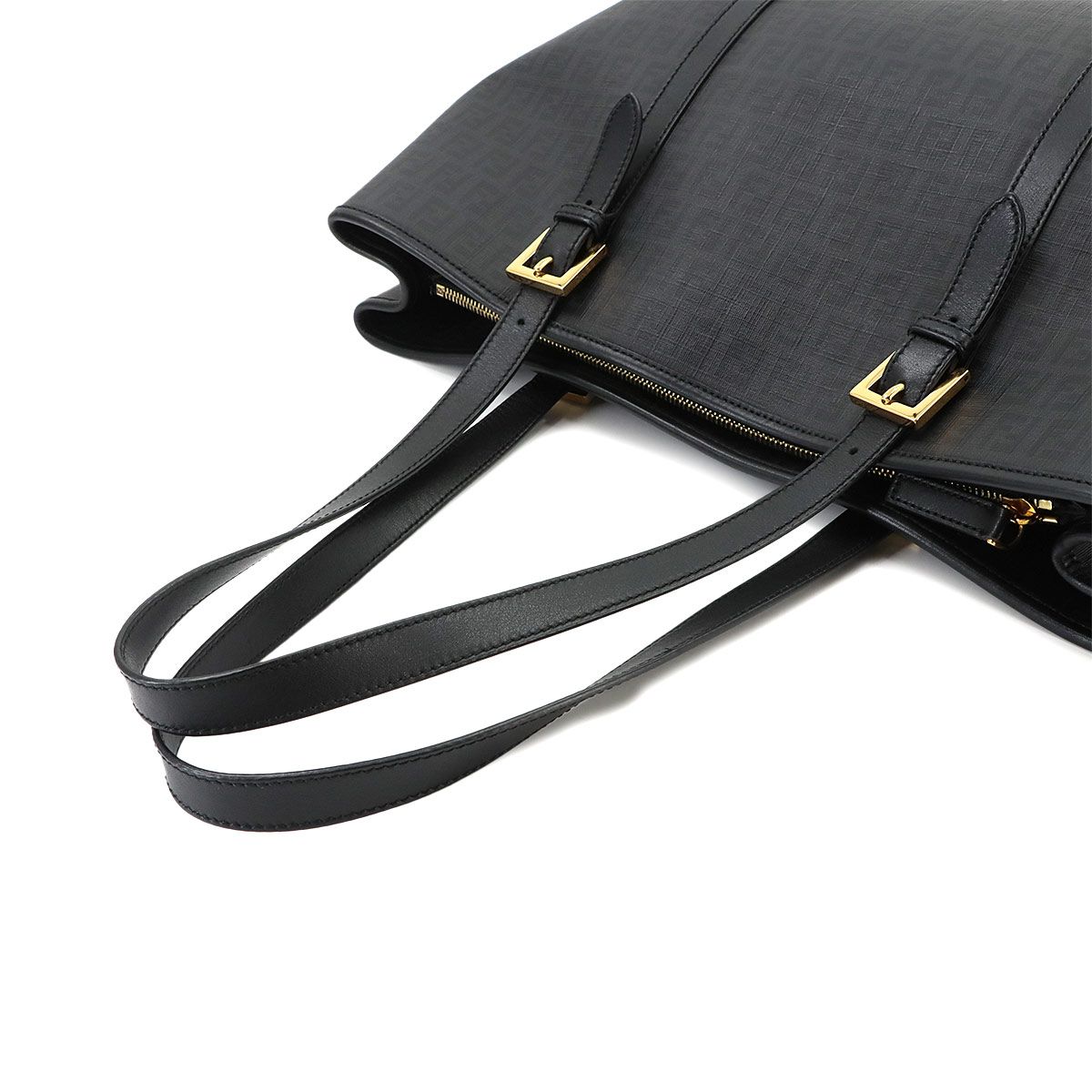 Fendi Zucchino Tote Bag Leather Black Gold — view 6