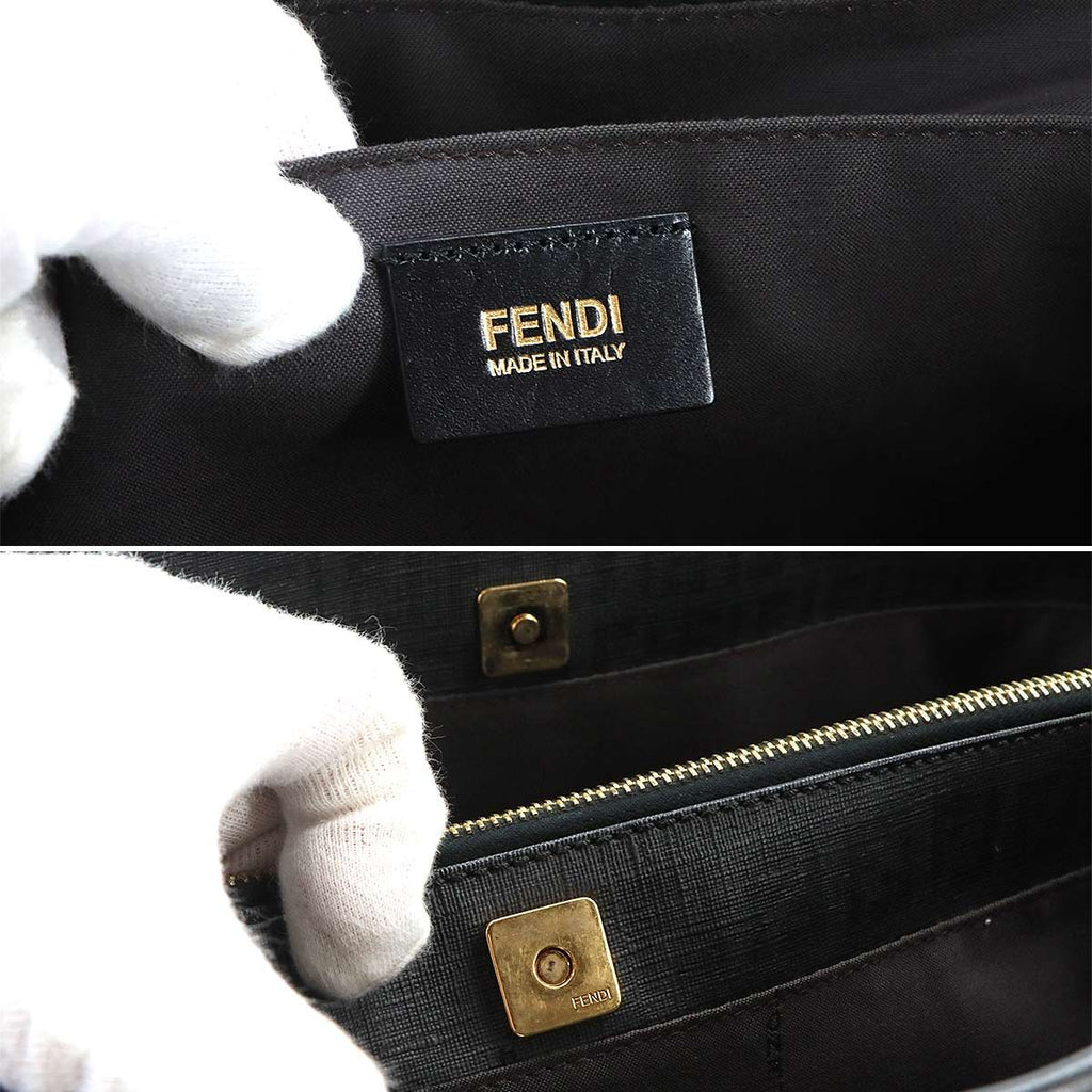 Fendi Zucchino Tote Bag Leather Black Gold — view 8