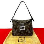 Fendi Zucca FF Pattern Canvas Leather Shoulder Bag Brown