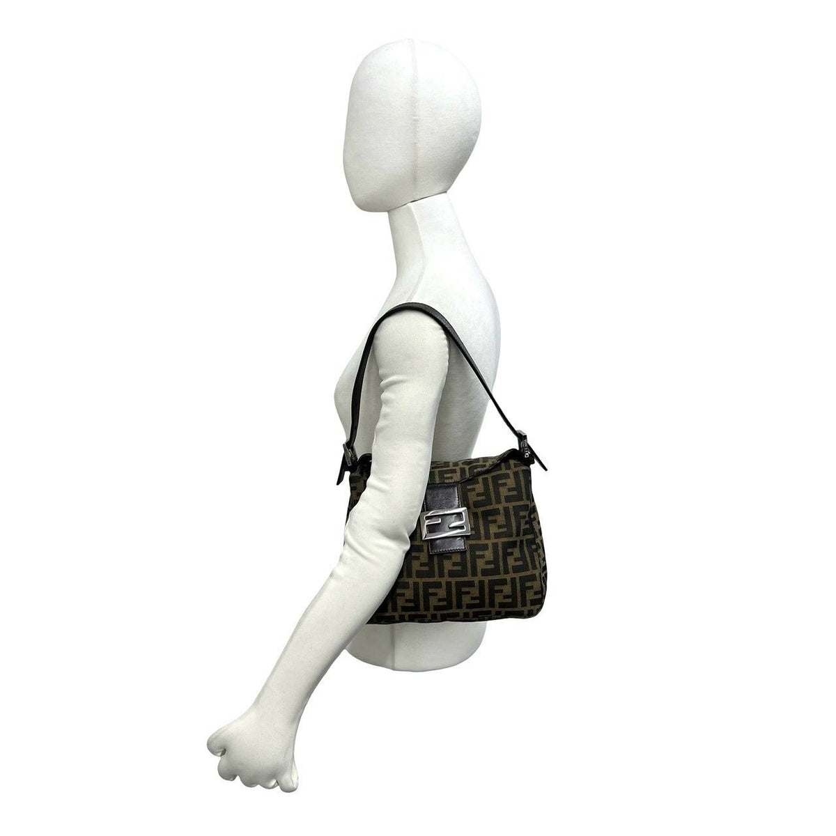 Fendi Zucca FF Pattern Canvas Leather Shoulder Bag Brown — view 2
