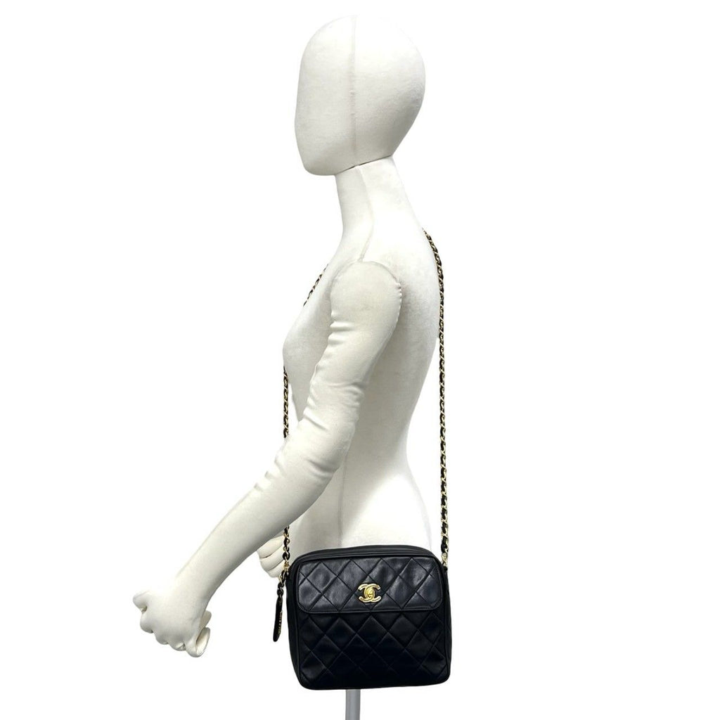Chanel Vintage Quilted Coco Lambskin Leather Chain Shoulder Bag Black — view 2