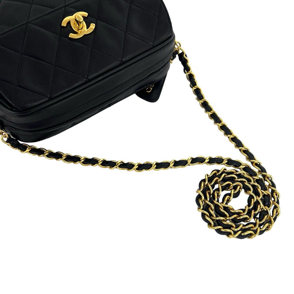 Chanel Vintage Quilted Coco Lambskin Leather Chain Shoulder Bag Black — view 4