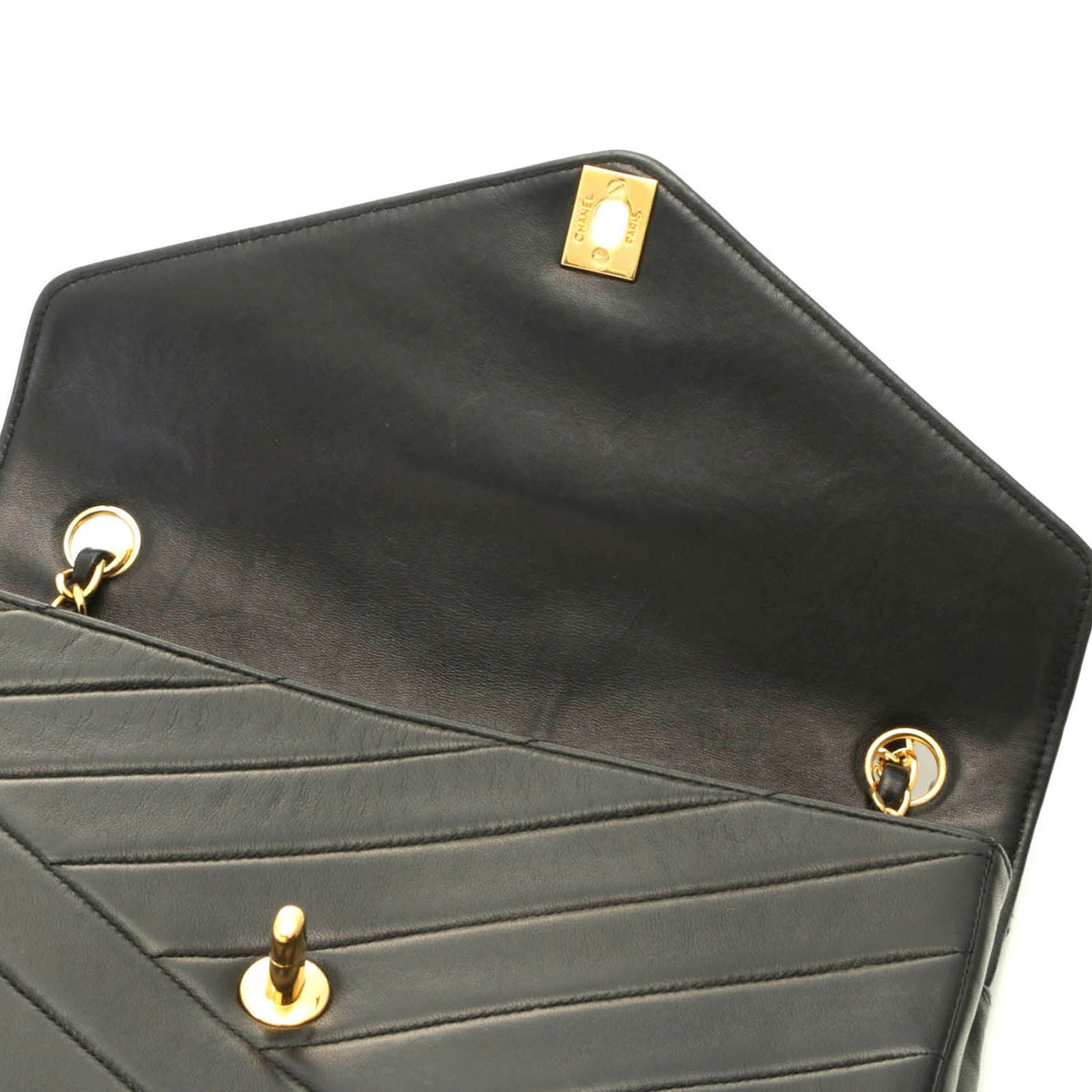 Chanel Bias Stitch 25 Chain Shoulder Bag Black Lambskin — view 7