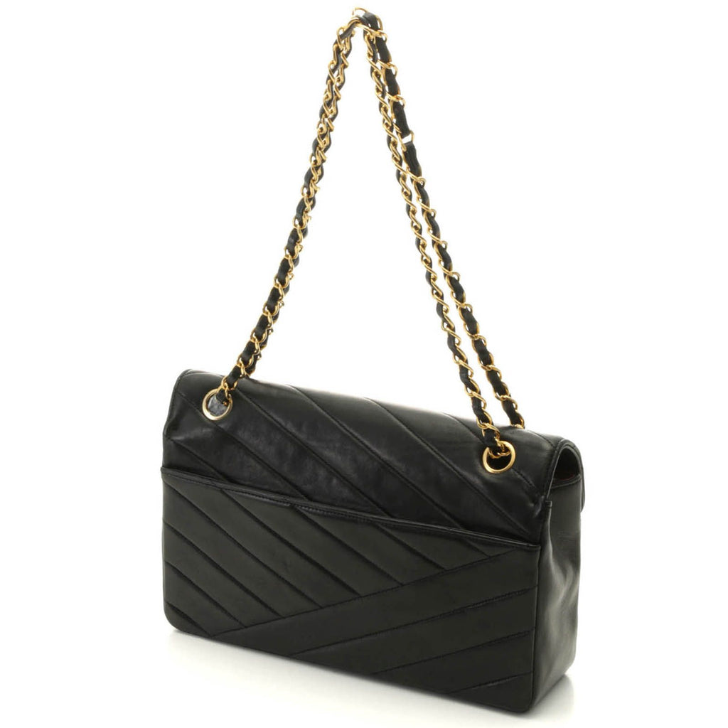 Chanel Bias Stitch 25 Chain Shoulder Bag Black Lambskin — view 2