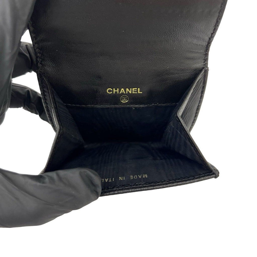 Chanel Vintage CC Logo Leather Coin Purse Mini Wallet Black — view 7