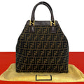 Fendi Vintage Zucca FF Pattern Canvas Leather Tote Bag Brown