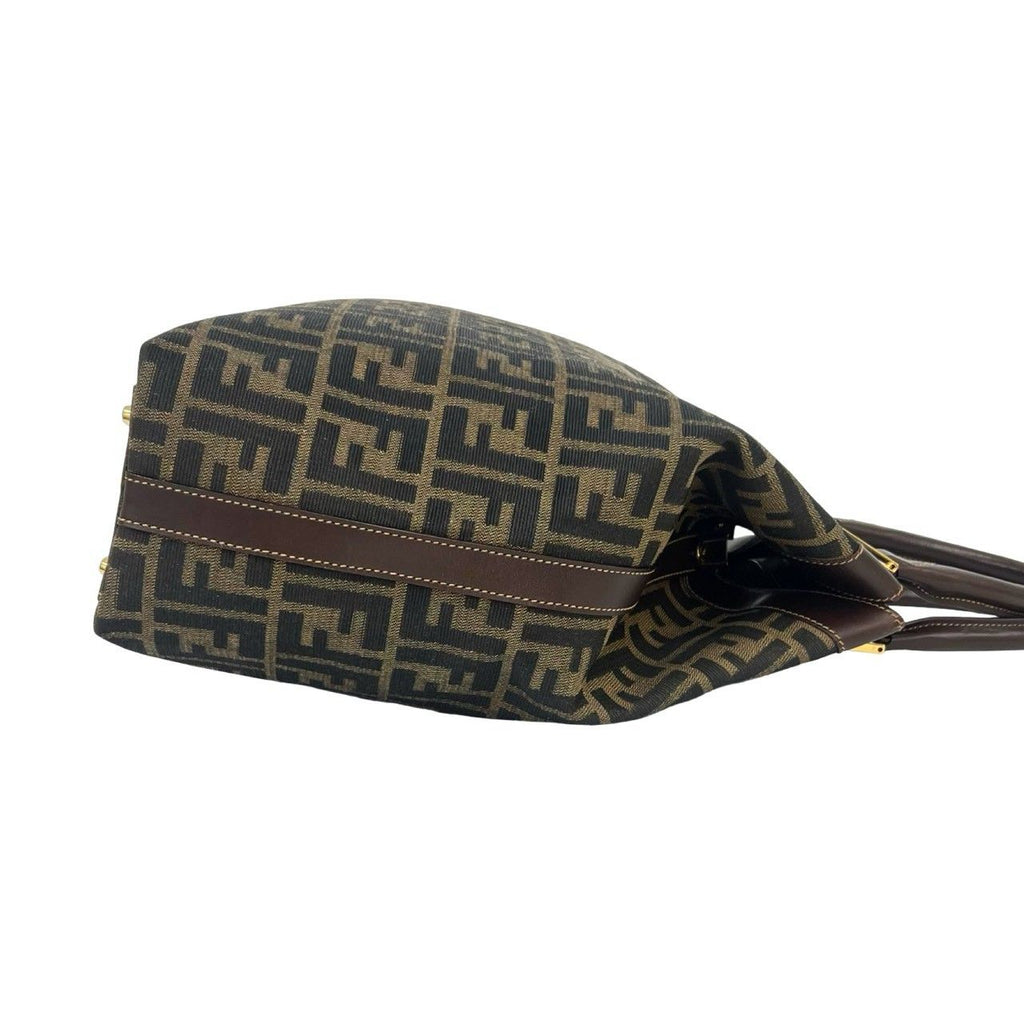 Fendi Vintage Zucca FF Pattern Canvas Leather Tote Bag Brown — view 6