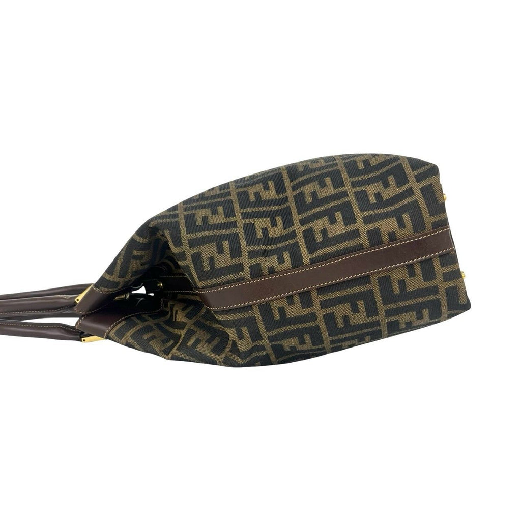 Fendi Vintage Zucca FF Pattern Canvas Leather Tote Bag Brown — view 5