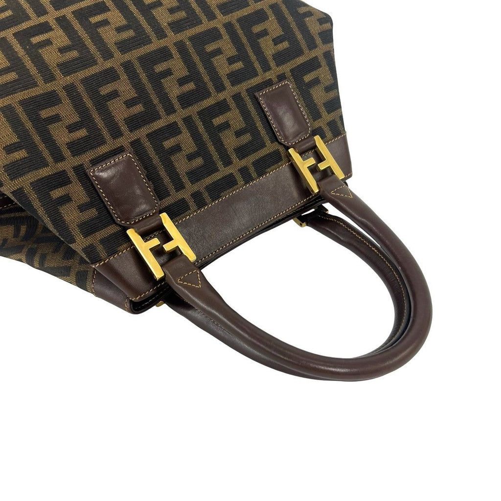 Fendi Vintage Zucca FF Pattern Canvas Leather Tote Bag Brown — view 4
