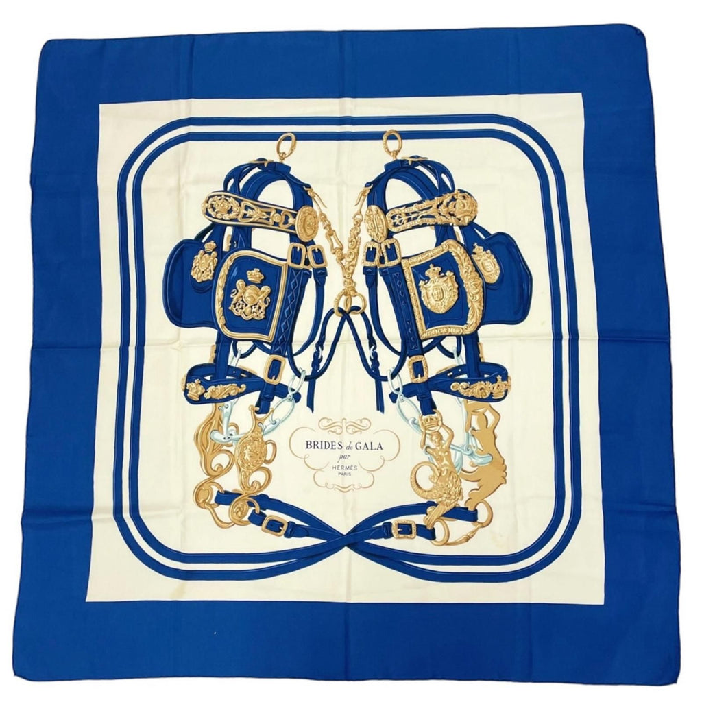 Hermes Carre 90 Bridesde Gala Scarf Silk Blue